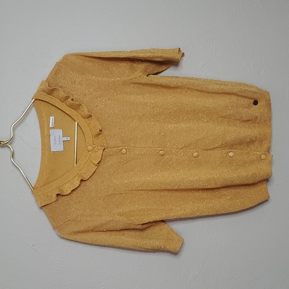 Anthropologie Numph Gold Glitter Knit Retro Cardigan Size Medium - Picture 7 of 7